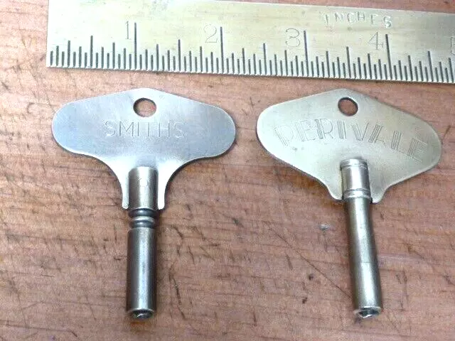 2 Good Old Bracket-Mantle Clock Keys--Smiths & Perivale  (S)