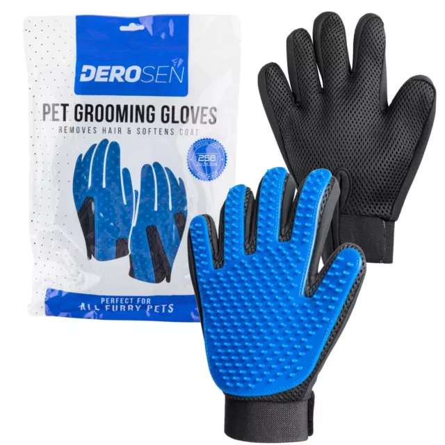 Deshedding Pet Dog Cat Grooming Glove Hair Fur  Removal Brush Massage Tool Pair!