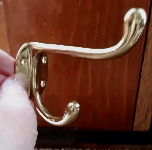 TWO (2) QUALITY Solid Brass Wall Double Hook for Coat, Hat, Towels NIP w/screws