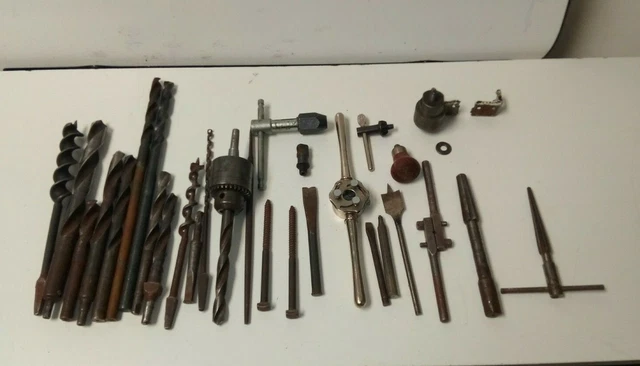 Vintage Lot of Drill Bits, Chucks, And Other Carpentry Tools Made In USA