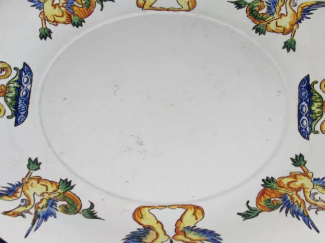 10H4 Ancien Plat De Service En Faïence Signe Gien Decors Renaissance 2