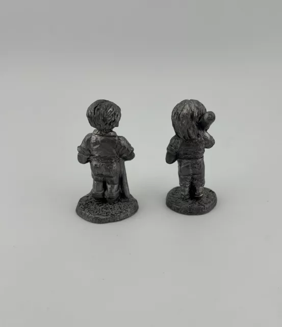 Pair Of Ricker Pewter Figurines Boy & Girl with Baseball Bats ‘86 RB 2