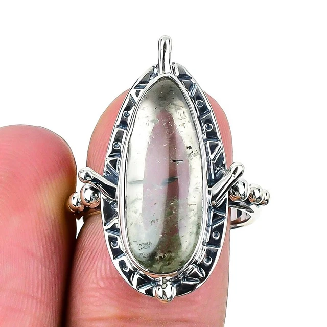 Lodolite Quartz Ring 925 Solid Sterling Silver Gemstone Jewelry Size 8.5