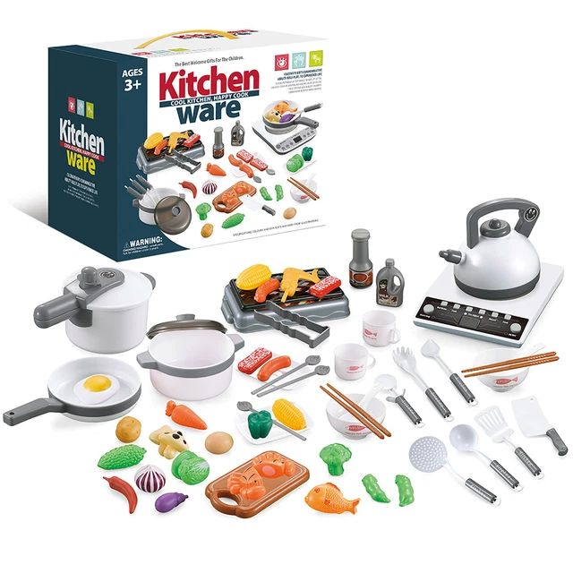 52PCS Kitchen    Pretend Playset with Cookware Pots and Pans Set H0A9