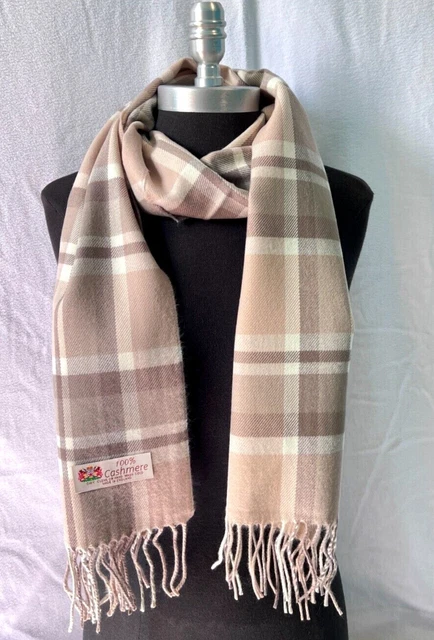 Echarpe en Tartan écossais beige, noir et rouge en laine - Giles Hévair