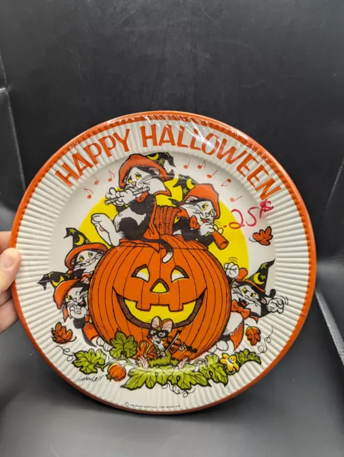 VTG Halloween Paper Plates American Greetings Pumpkin, Cats, Mouse, 1979 NOS