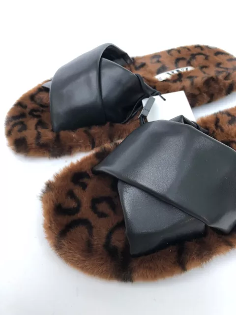 ZARA FAUX FUR Animal Print Flat Sandals UK6 EUR39 US8 36.29
