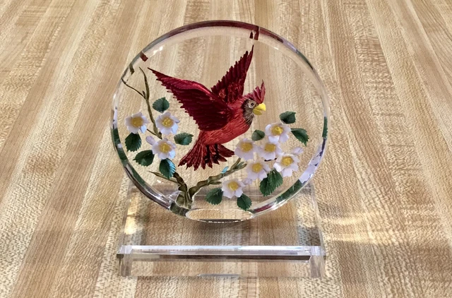 Etched Cardinal And Flowers On Acrylic Stand