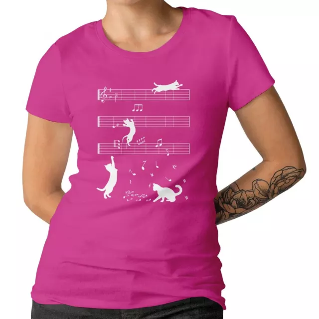 Cute Cat Kitty Playing Music Note Men's Ladies Kids T-shirt Cat Music Lovers Top