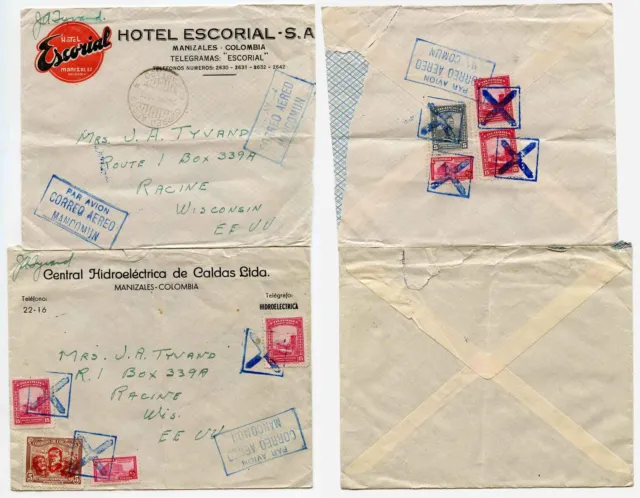 Colombia 1945 Envelopes Hidroelectrica + Hotel Escorial...signed J.a Tyvand