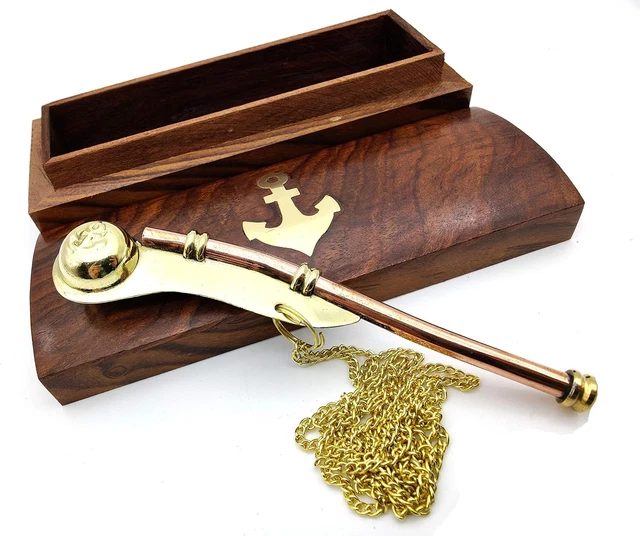 'S Nautical Solid Brass & Copper Boatswain (Bosun) 5" Whistle Chain Wi