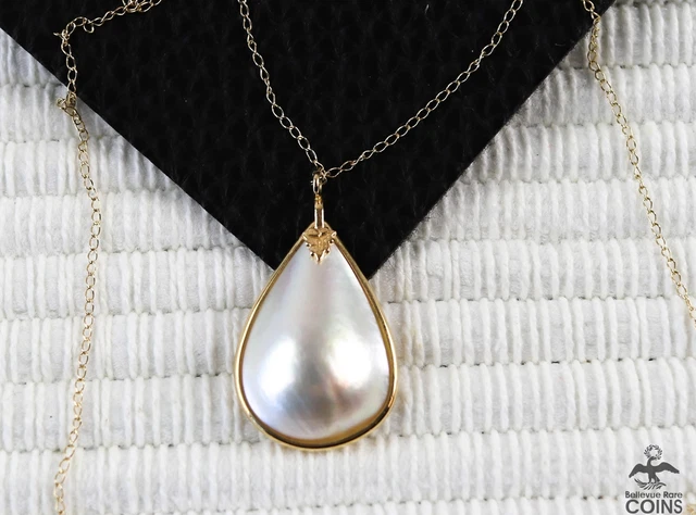 14K Yellow Gold Drop Pearl Pendant Necklace BEAUTY!