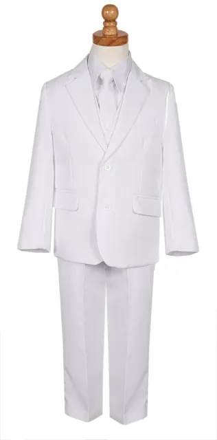 Boys Classic fit suit white formal baptism communion set long tie vest pant