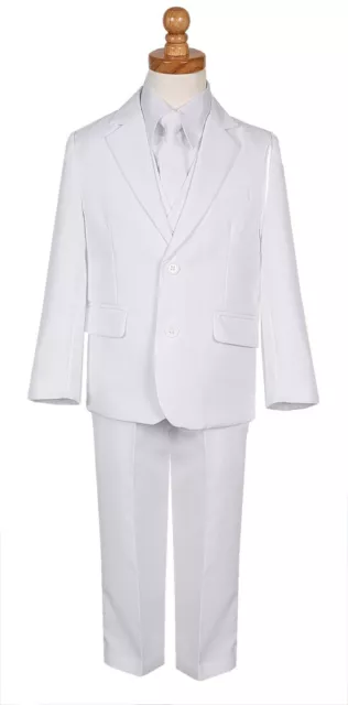 Boys Classic fit suit white formal baptism communion set long tie vest pant