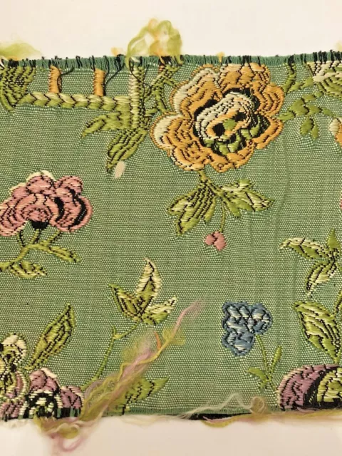 Antique Jacquard Fabric Textile Remnant Green Floral German Auction 19thc 18thc