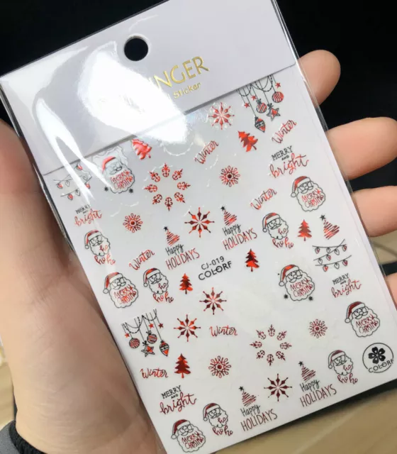Christmas Xmas 3D Nail Stickers Decals  Snowflakes Transfer Nails Decors