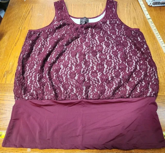 UNDER COVER AGENT By Kathleen Kirkwood Burgundy Lace Tank Plus Size 2X ...