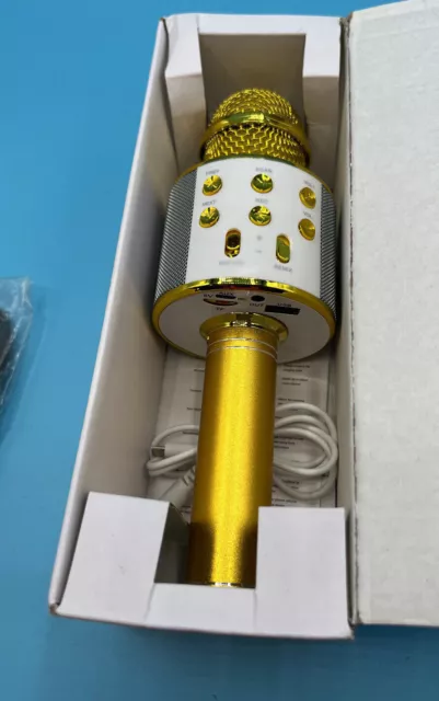 Handheld KTV WS-858: Wireless Bluetooth Karaoke Microphone, 3in1 Portable - Gold