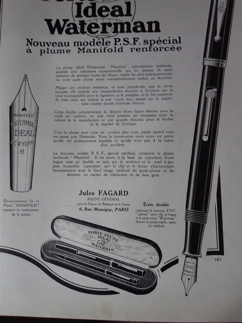 porte plume WATERMAN + FRIGIDAIRE publicité papier ILLUSTRATION 1931