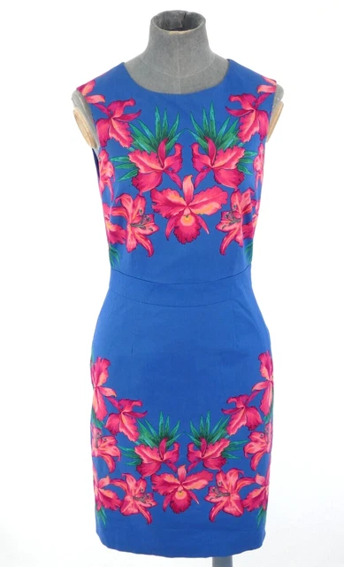 Abito Oasis floreale blu rosa elasticizzato cotone cocktail estivo UK 8