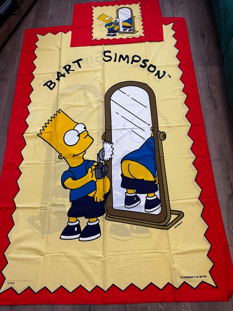 Set biancheria da letto singola vintage 1997 anni '90 The Simpsons Bart Simpson cuscino artigianato