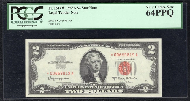 Fr 1514*1963-A $2 *Star* Legal Tender United States Note Pcgs Uncirculated-64Ppq