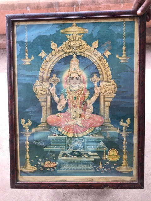 Antiguo Vintage Antiguo Impresión Diosa Hindú Kollur Mookambika Señor...