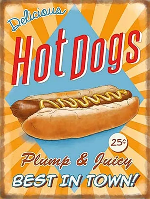 Hot Dogs Plump & Juicy small steel sign 200mm x 150mm (og)