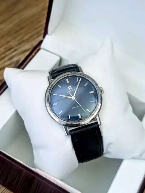 STUNNING VINTAGE 1960s OMEGA GENEVE MENS BLUE DIAL WATCH SEAMASTER DE VILLE