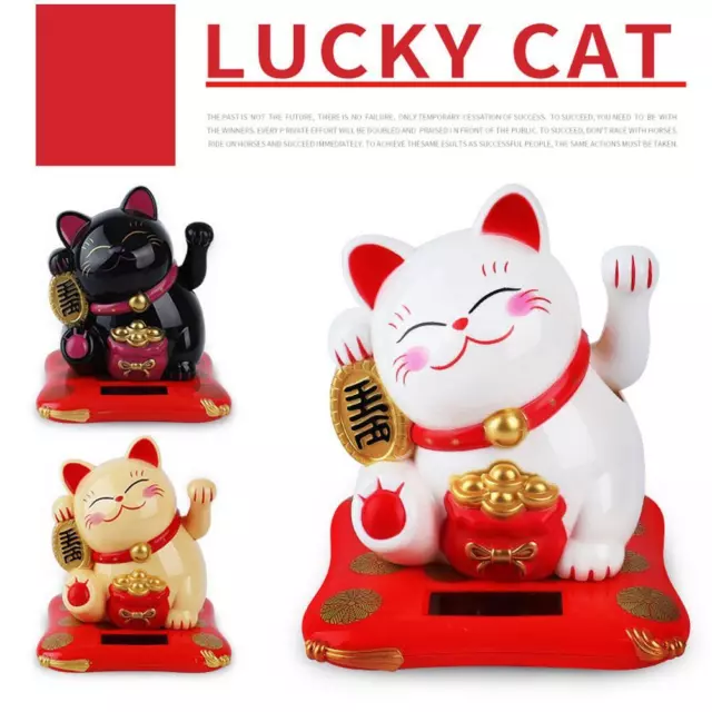 Solar Powered Lucky Maneki Neko Waving Beckoning Fortune Cat Car Gift NEW2024