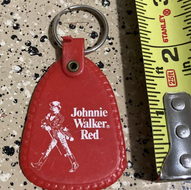 Vintage Johnnie Walker Red Keychain Scotch Key Fob Plastic Shield Flat Ring 2"
