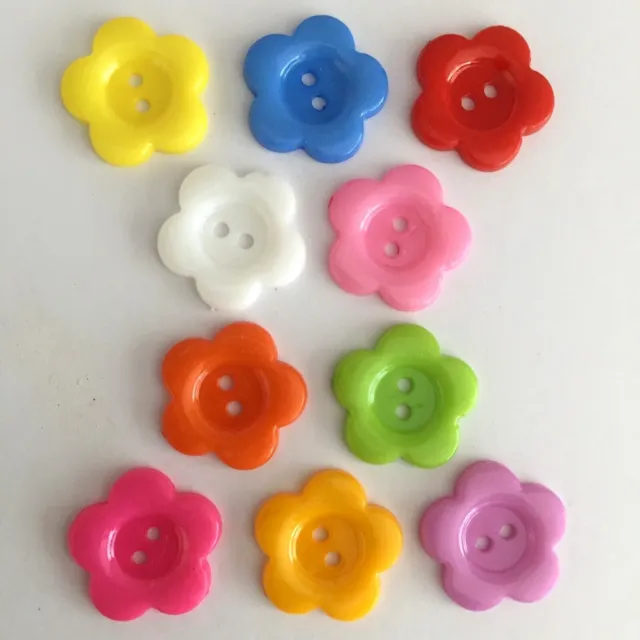 20 flower buttons 20mm - white pink blue yellow red green purple orange rainbow