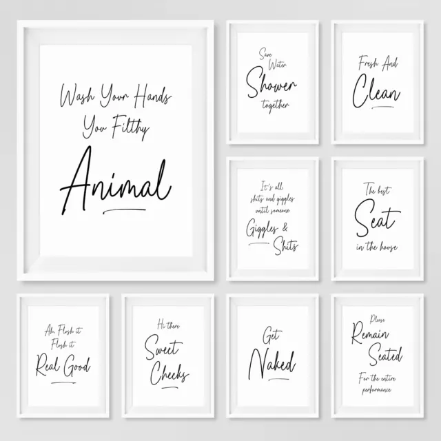 Script Style Funny Bathroom Quote Posters Cheeky Prints Wall Art Pictures Decor