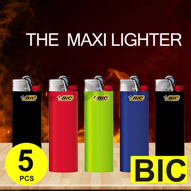 5 x Bic Lighters Maxi bulk Pack of 5 randomly selected colours made in France