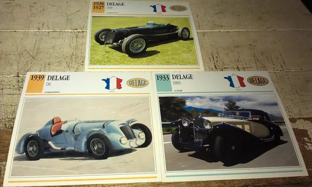 DELAGE Cars  Colour Collector Cards x 3