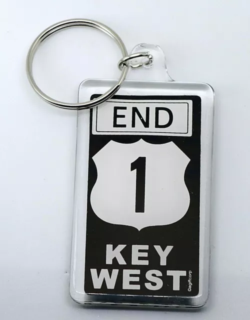 Key West Florida End US1 License Plate Acrylic Rectangular Keychain  2.25 x 1.25