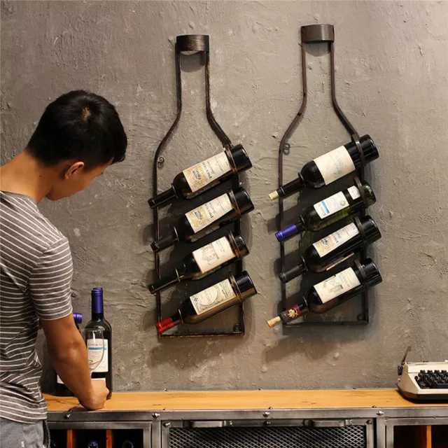 Retro Wall Mount Wine Rack Display Storage Organizer 4 Bottle Home Pub Bar Decor