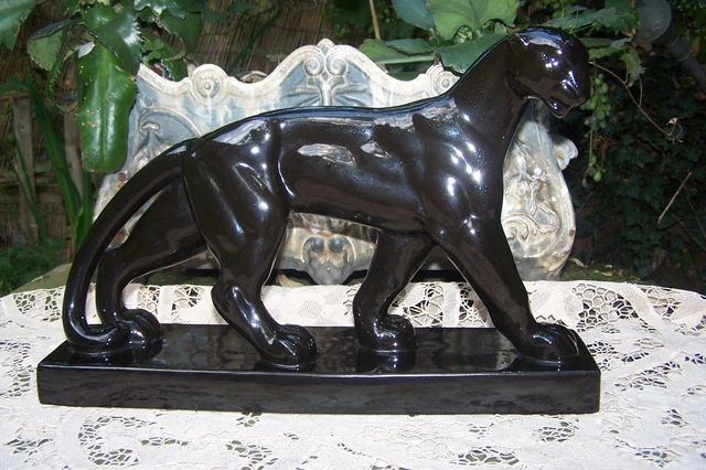 Sublime Panthère Noire en Céramique St Clément ART DECO,Années 30!!!