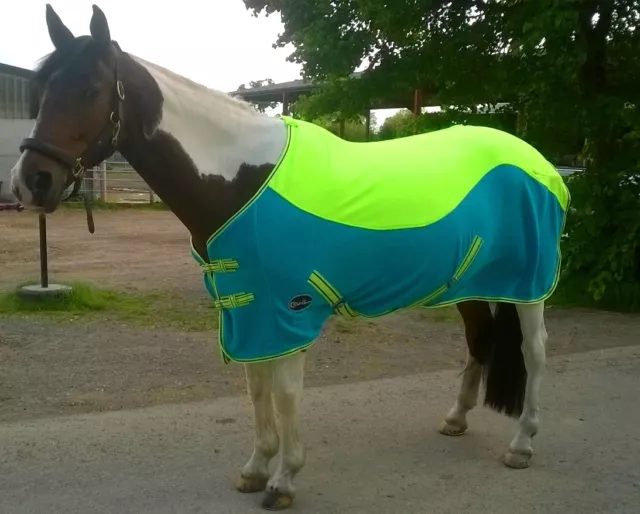 NEW TWO/TONE color horse/cob/pony SHOW FLEECE RUGS lime Green/Turquoise 3'6"-4'9