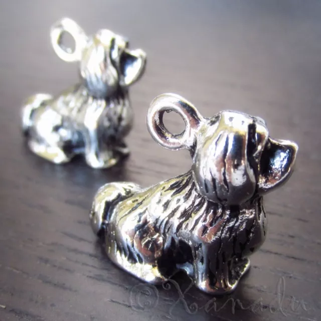 Lhasa Apso Dog Wholesale Antiqued Silver Plated 3D Charms C4299 - 2, 5 Or 10PCs