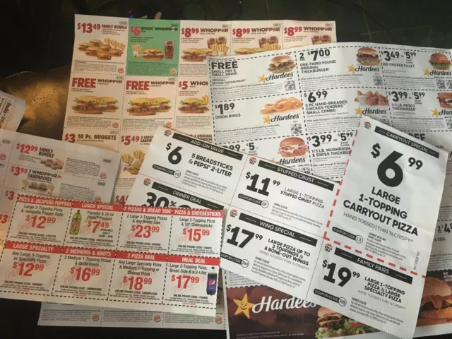 (85) Fast Food Coupons - Burger King, Subway, Arby's, Hardees, Pizza Hut