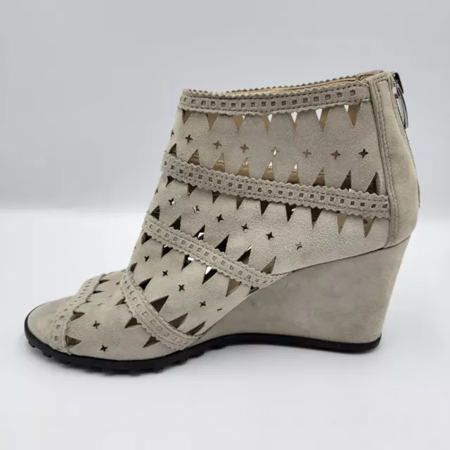 Via Spiga Womens 7 Bootie Latanya Suede Leather Taupe Wedge Laser Cut Open Toe 3