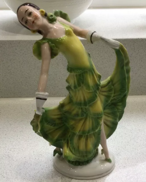 Large Art Deco 1930s Rare Vintage Lady Dancing in Green Dress Figurine 8935