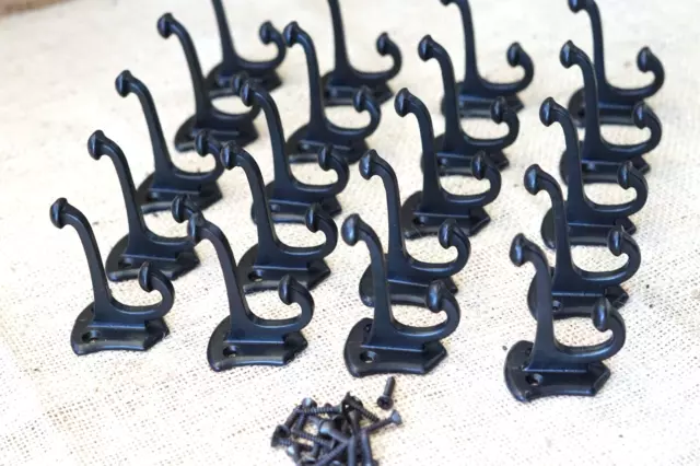 20 PCS Cast Iron Vintage Style Coat Hooks Hat Hook Rack Hall Tree Gloss Black