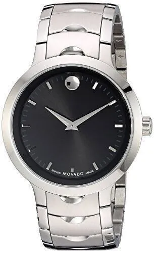 Movado Swiss Luno Black Dial Stainless Steel Men's Swiss Watch 0607041