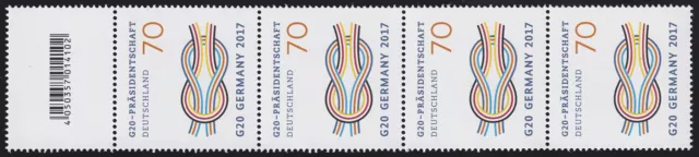 3291 G20-GERMANY, 4er-Streifen mit Nummer und Codierfeld, **