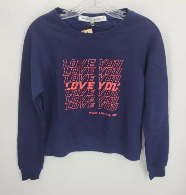 Rebecca Minkoff Sweatshirt Womens XS Bue Red Love You Spellout Graphic Pullover