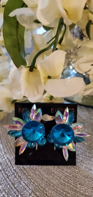 Ballroom Dance Jewelry Earrings Crystal AB and Aquamarine