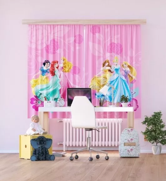 Par De Listo Hecho Cortinas Infantil Dormitorio Rosa Princesa Disney 180x160cm