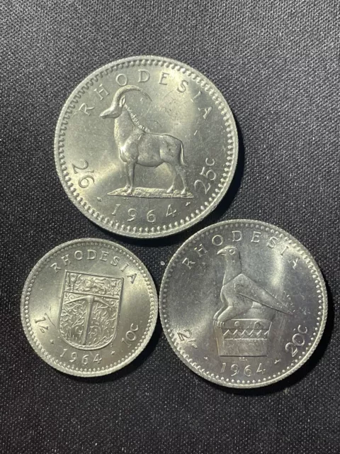 ** Rhodesia (British Colony) 1964 , 1 , 2  & 2-1/2 Shillings ....One Yr Type **